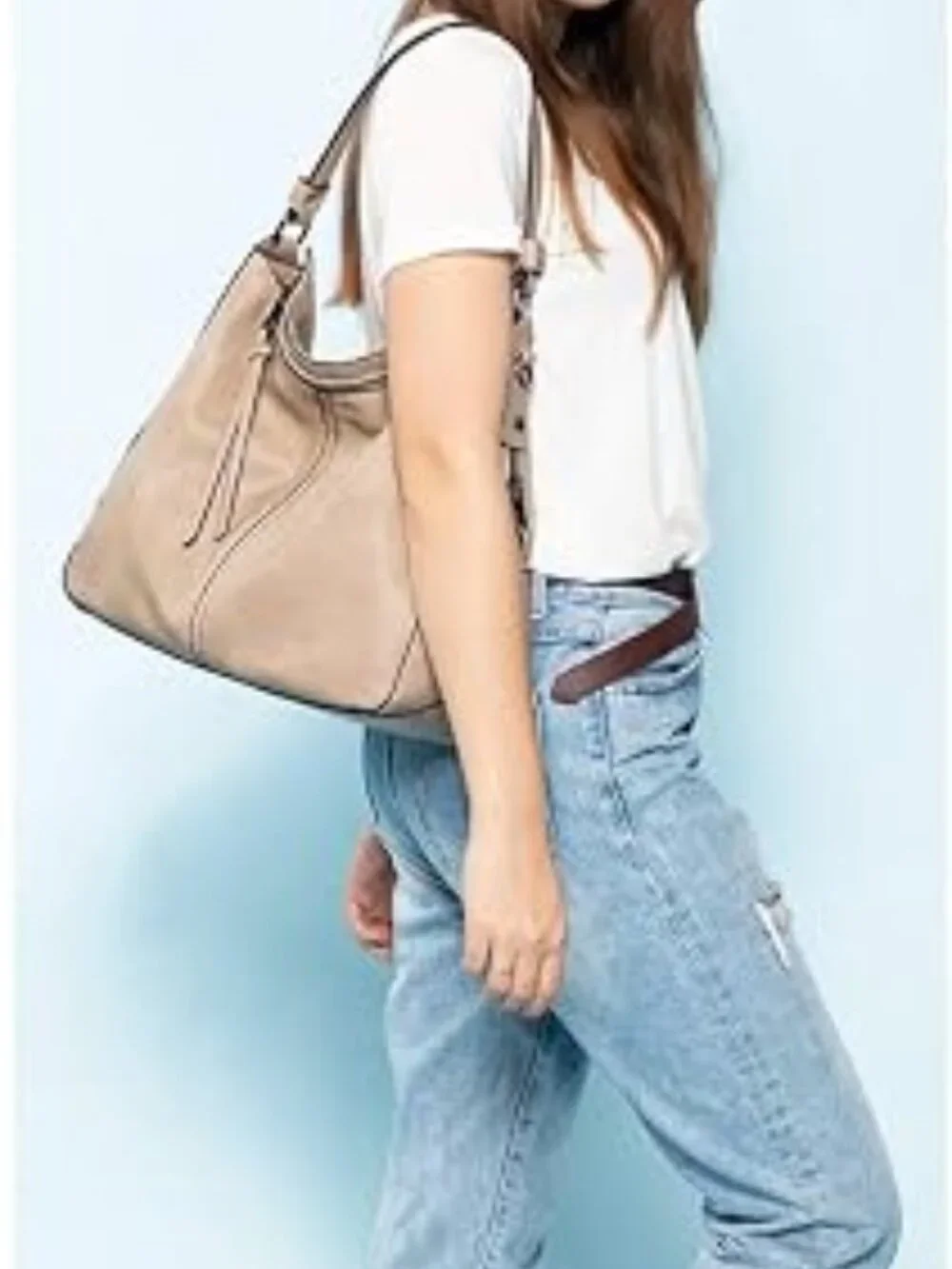 Taupe Tassel Pebble Texture Faux Leather Hobo Crossbody Shoulder Handbag